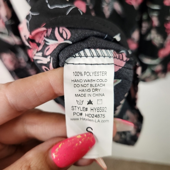 Hayden Los Angeles Floral Foliage Print Twist Front Peplum Top Long Sleeve Small - Picture 10 of 11